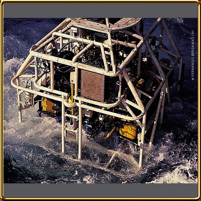 Industrial photo of submarine robot on DSV ship, Bacia de Campos